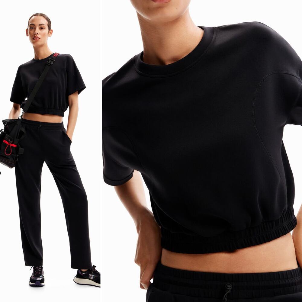 3 FOR $50! 🎁 NWT DESIGUAL Baggy Black Cropped Modal Sport T-shirt Sz. S